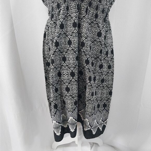 SONOMA! BLACK & WHITE INDIA PRINT COTTON, RUCHED WAIST SUN DRESS! SZ L - Picture 4 of 9